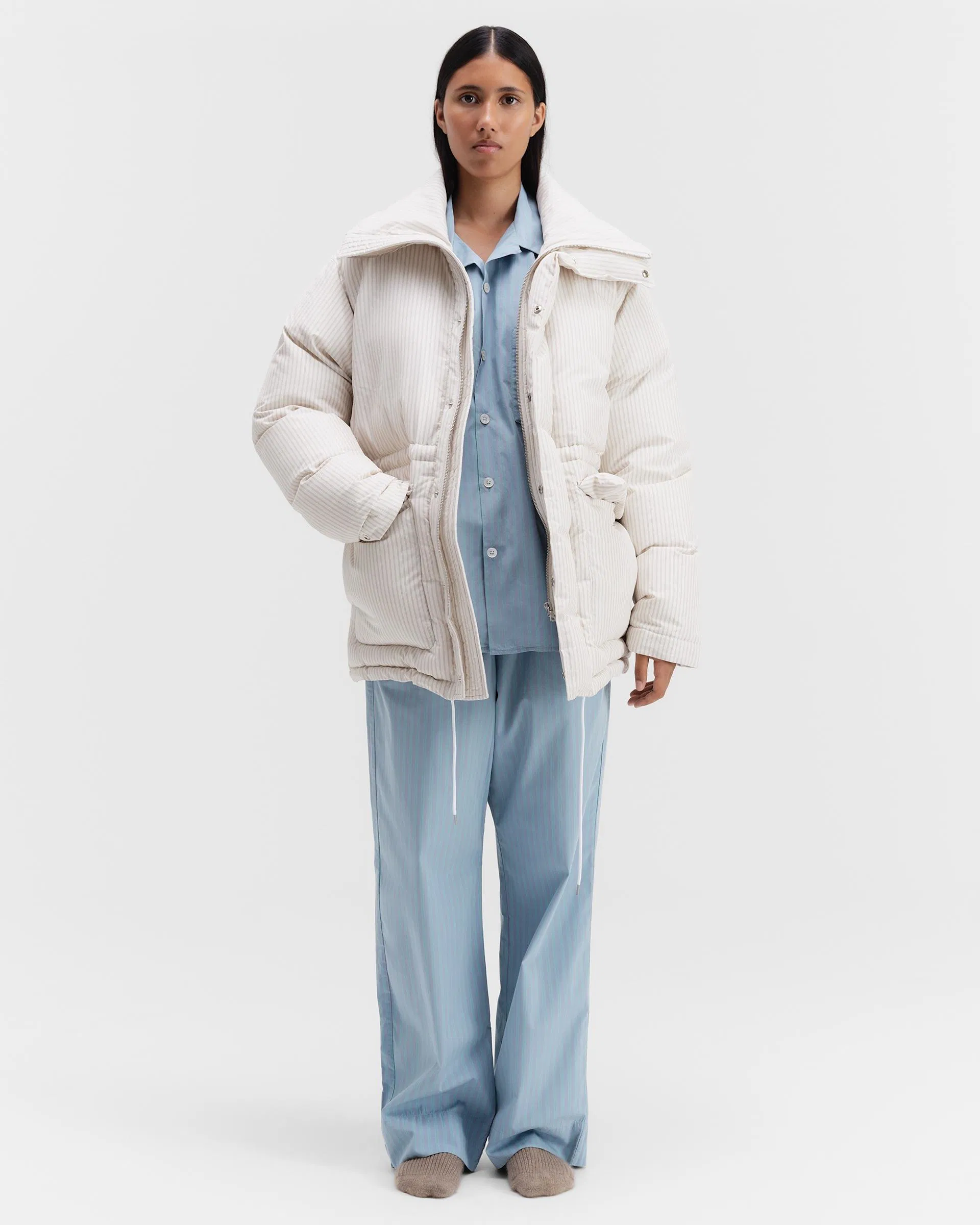 Tekla Fabrics Down Jacket – Snow Stripes