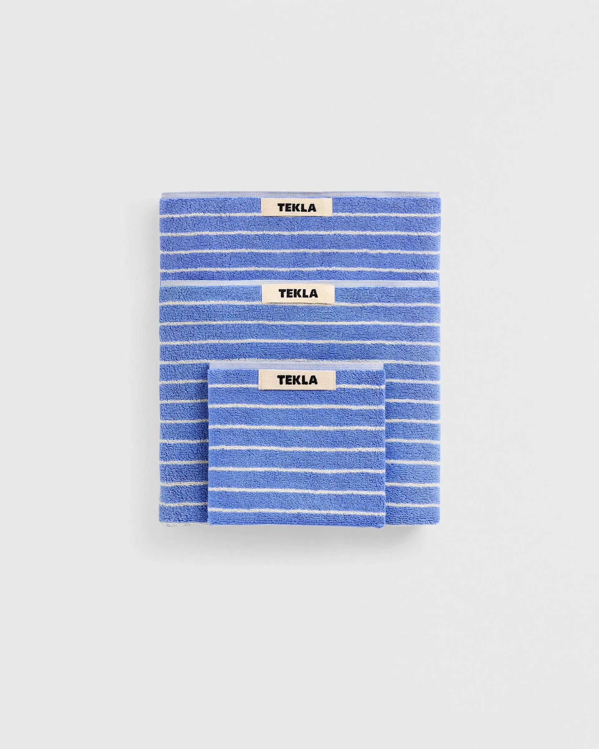 Tekla Fabrics Terry towel – striped – Clear Blue Stripes