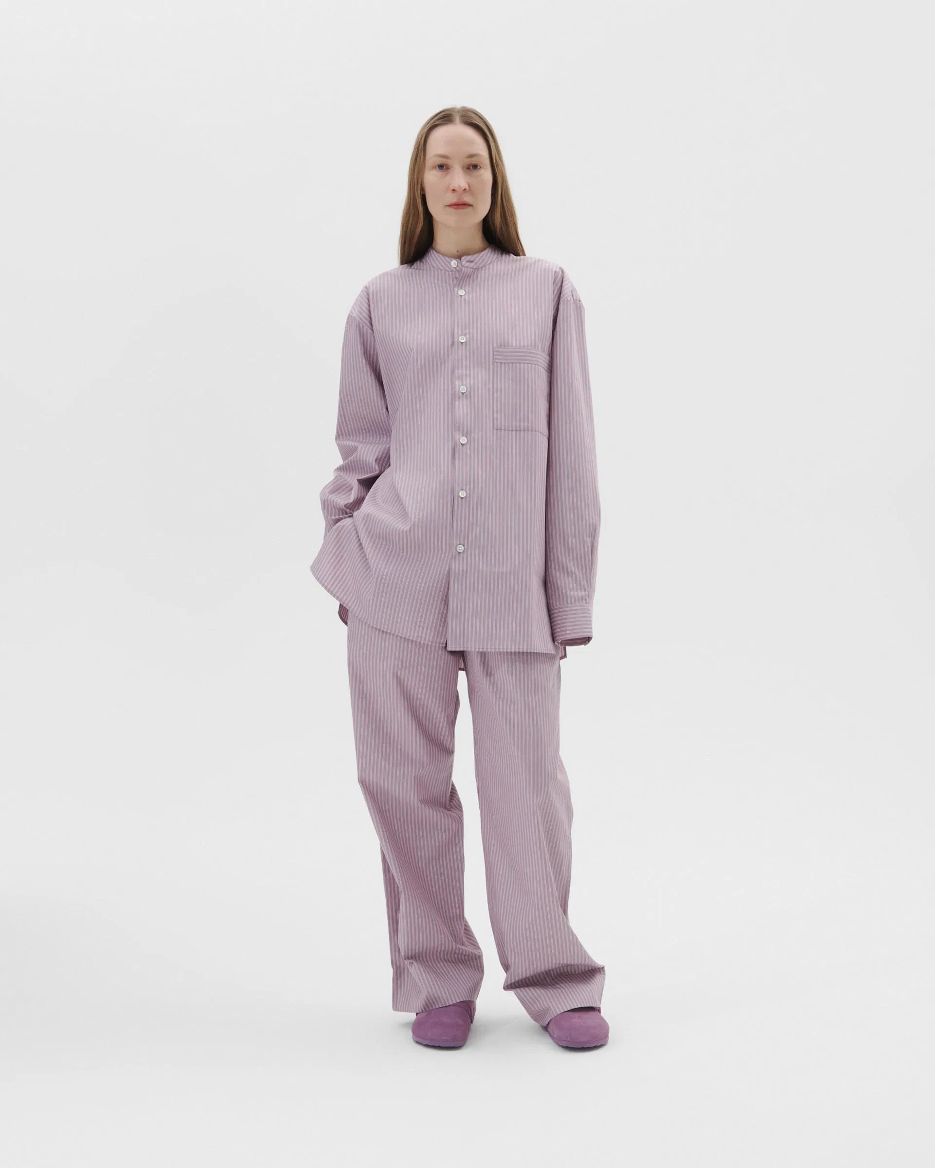 Tekla Fabrics Birkenstock / Tekla Long-sleeved shirt – Mauve Stripes