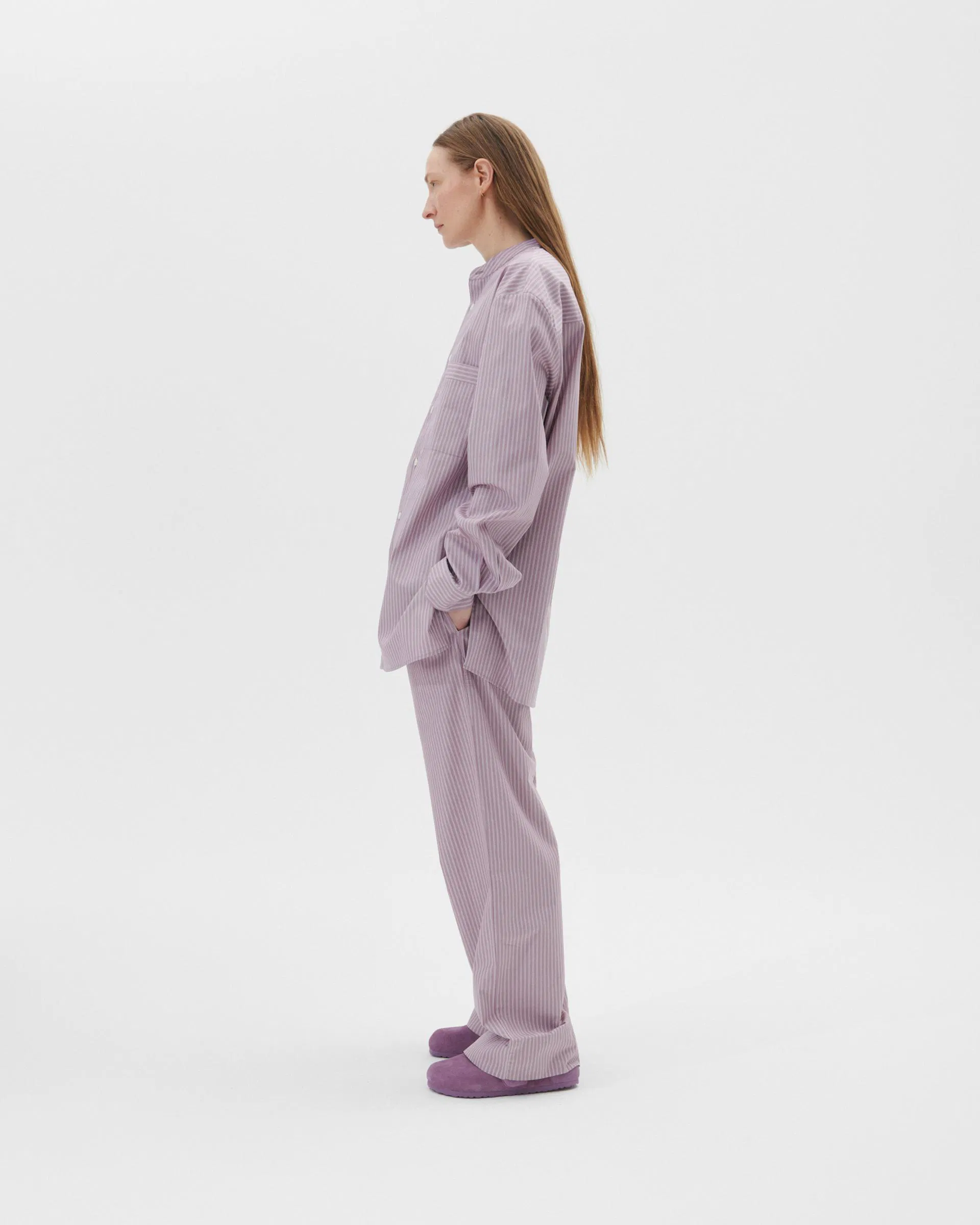 Tekla Fabrics Birkenstock / Tekla Long-sleeved shirt – Mauve Stripes