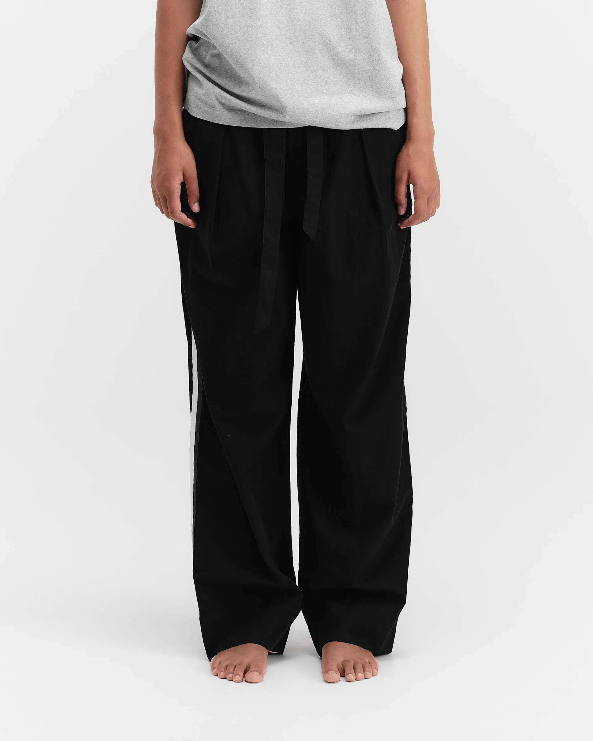 Tekla Fabrics Poplin loungewear – grosgrain pants – All Black