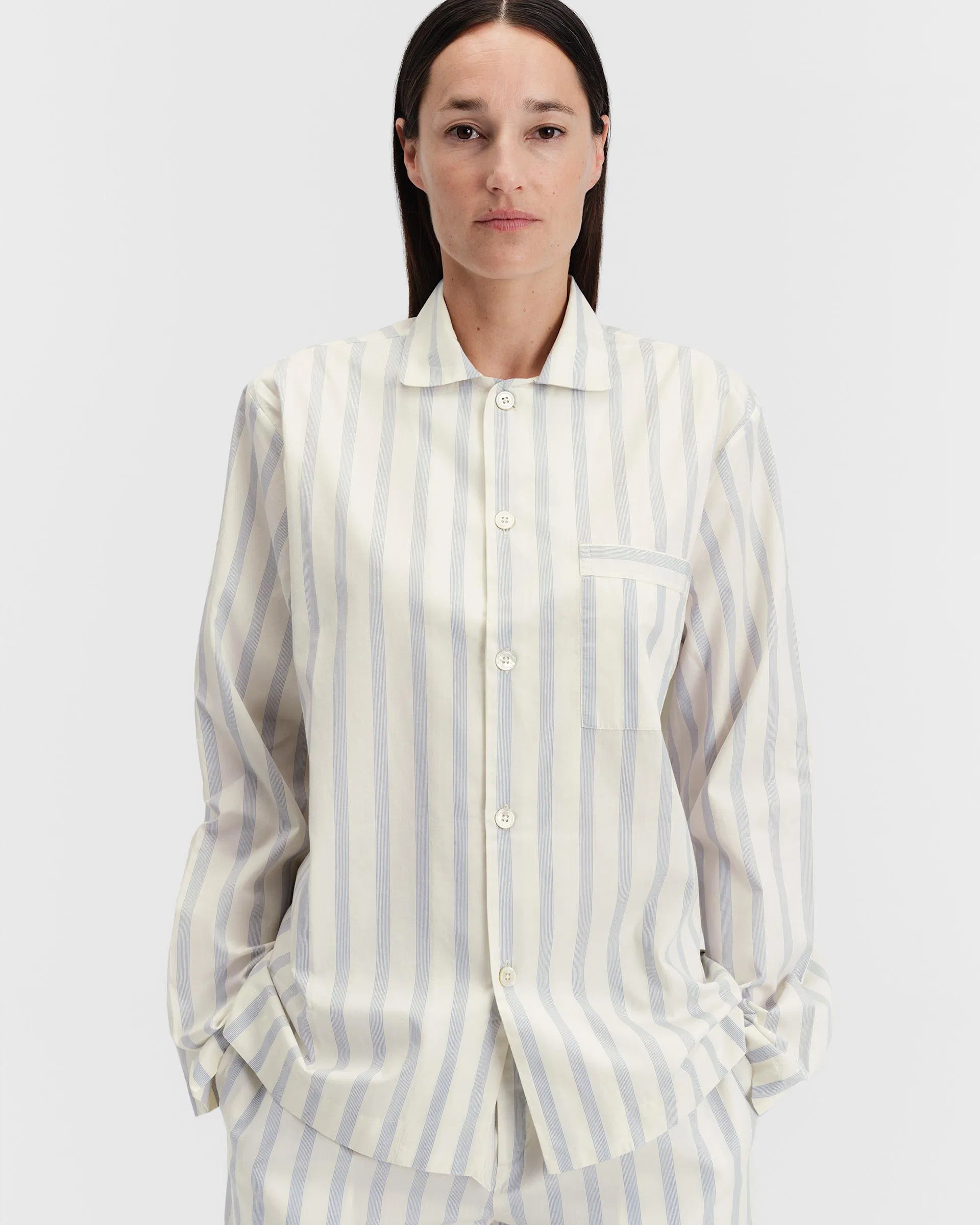 Tekla Fabrics Poplin pyjamas – long-sleeved shirt – Needle Stripes