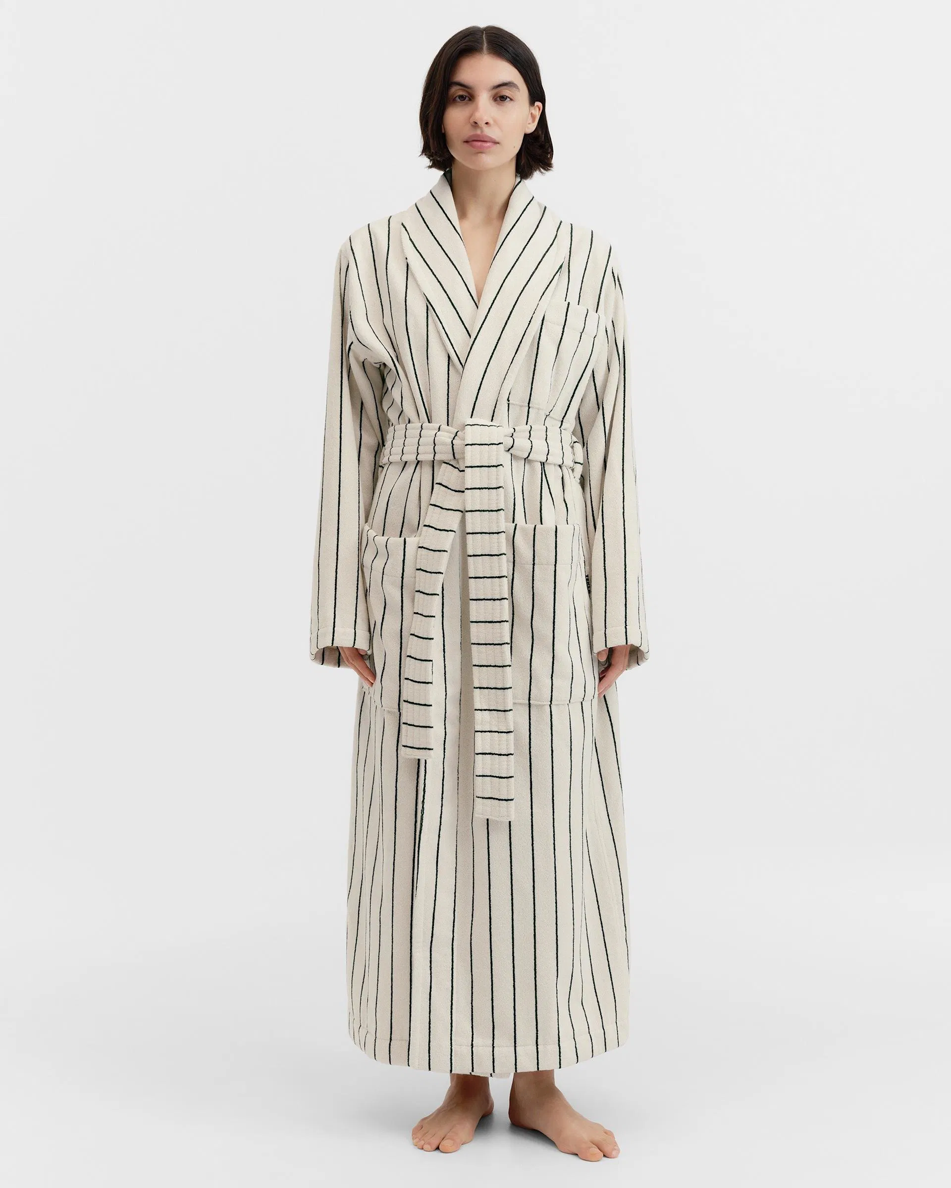 Tekla Fabrics Classic Bathrobe - Striped - Racing Green