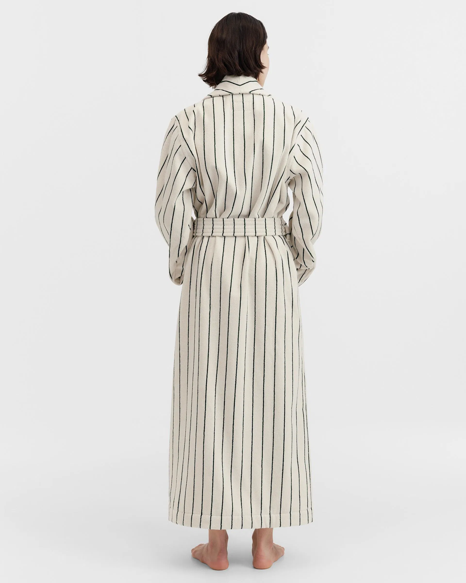 Tekla Fabrics Classic Bathrobe - Striped - Racing Green