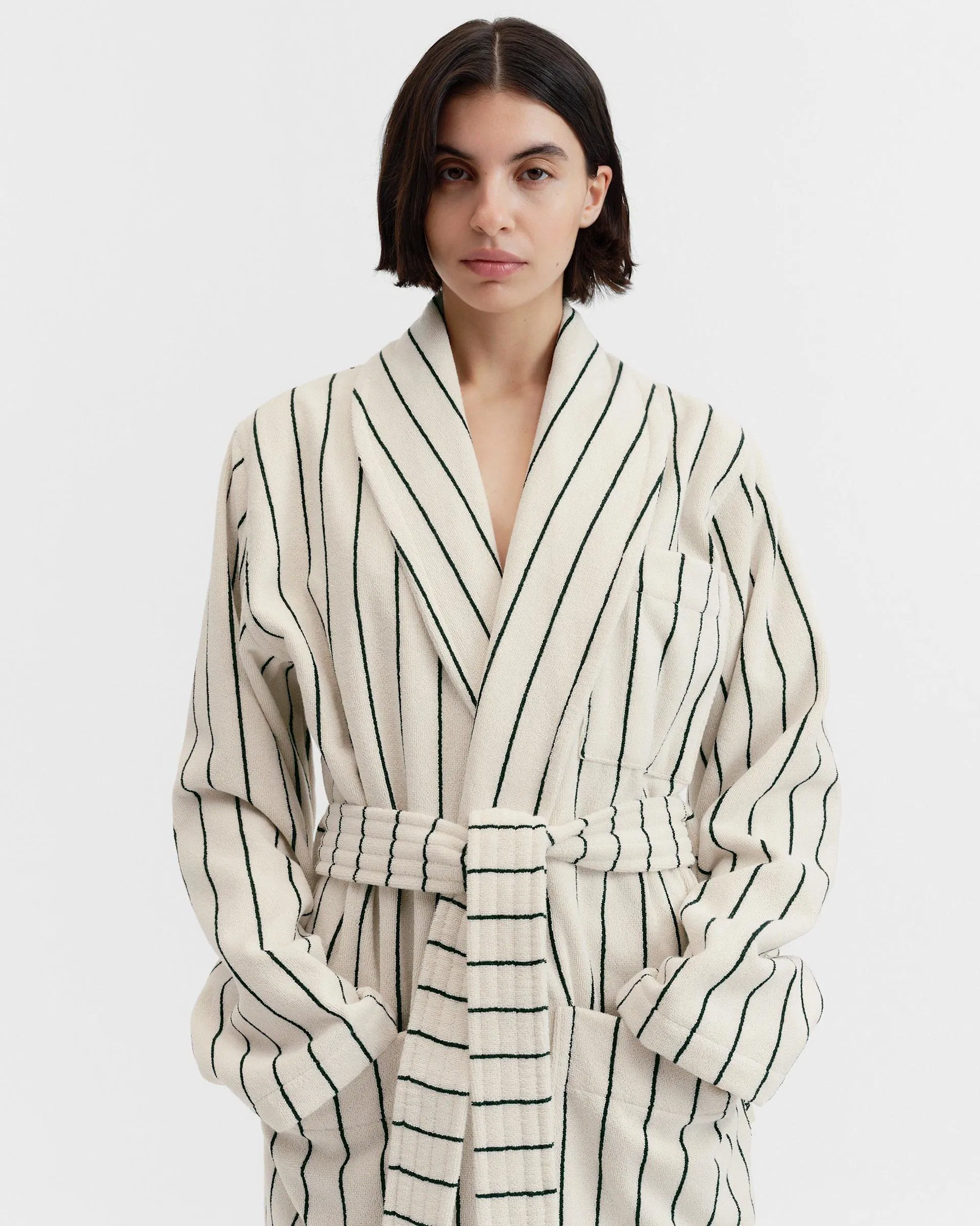Tekla Fabrics Classic Bathrobe - Striped - Racing Green