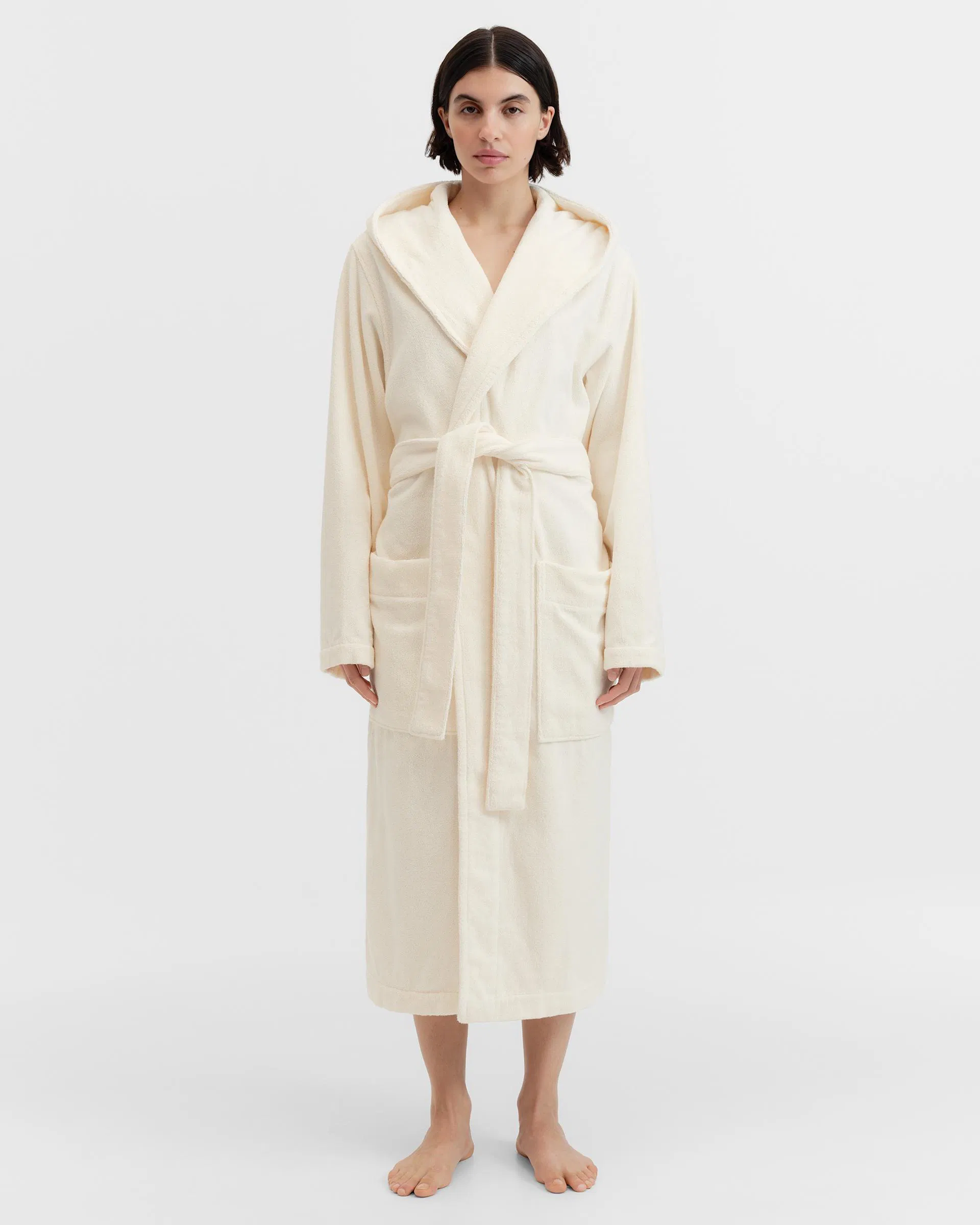 Tekla Fabrics Hooded bathrobe – solid – Ivory