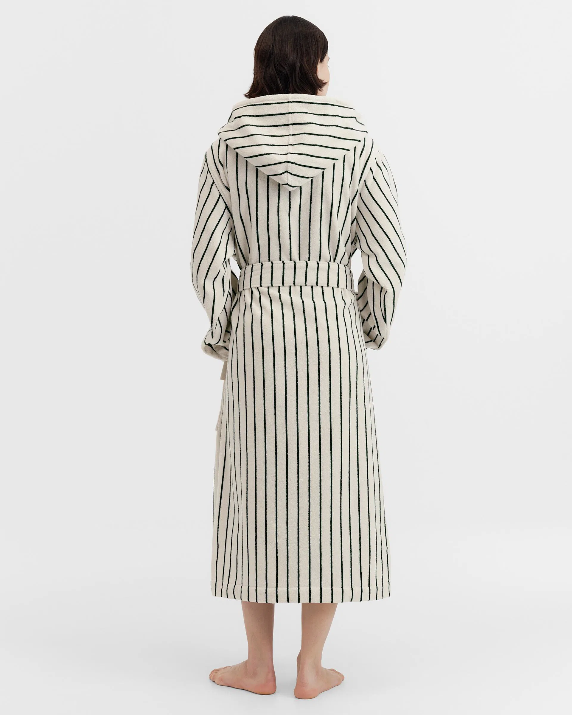 Tekla Fabrics Hooded bathrobe – striped – Racing Green Stripes