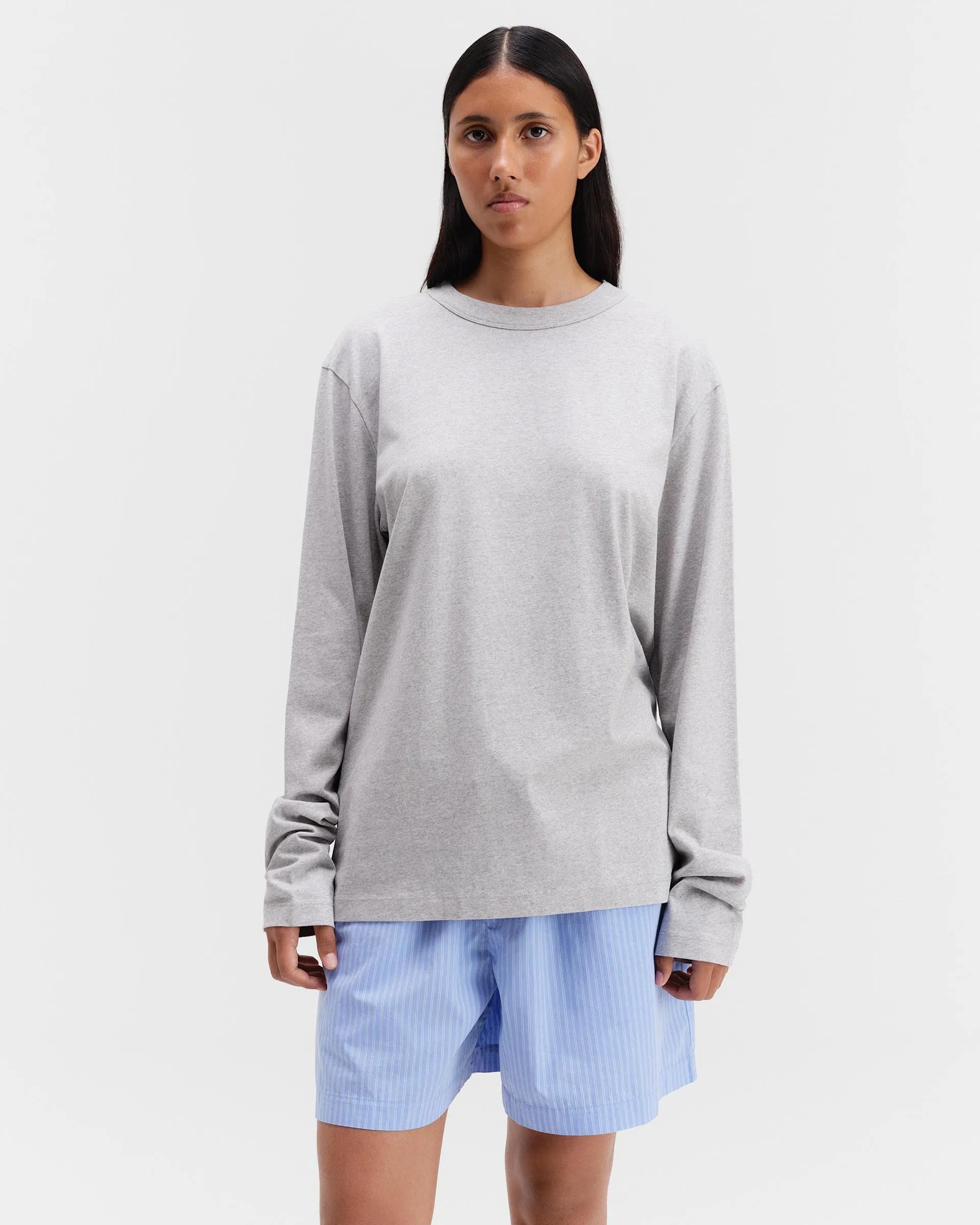 Tekla Fabrics Sleeping T-Shirt - Long Sleeved - Grey Melange