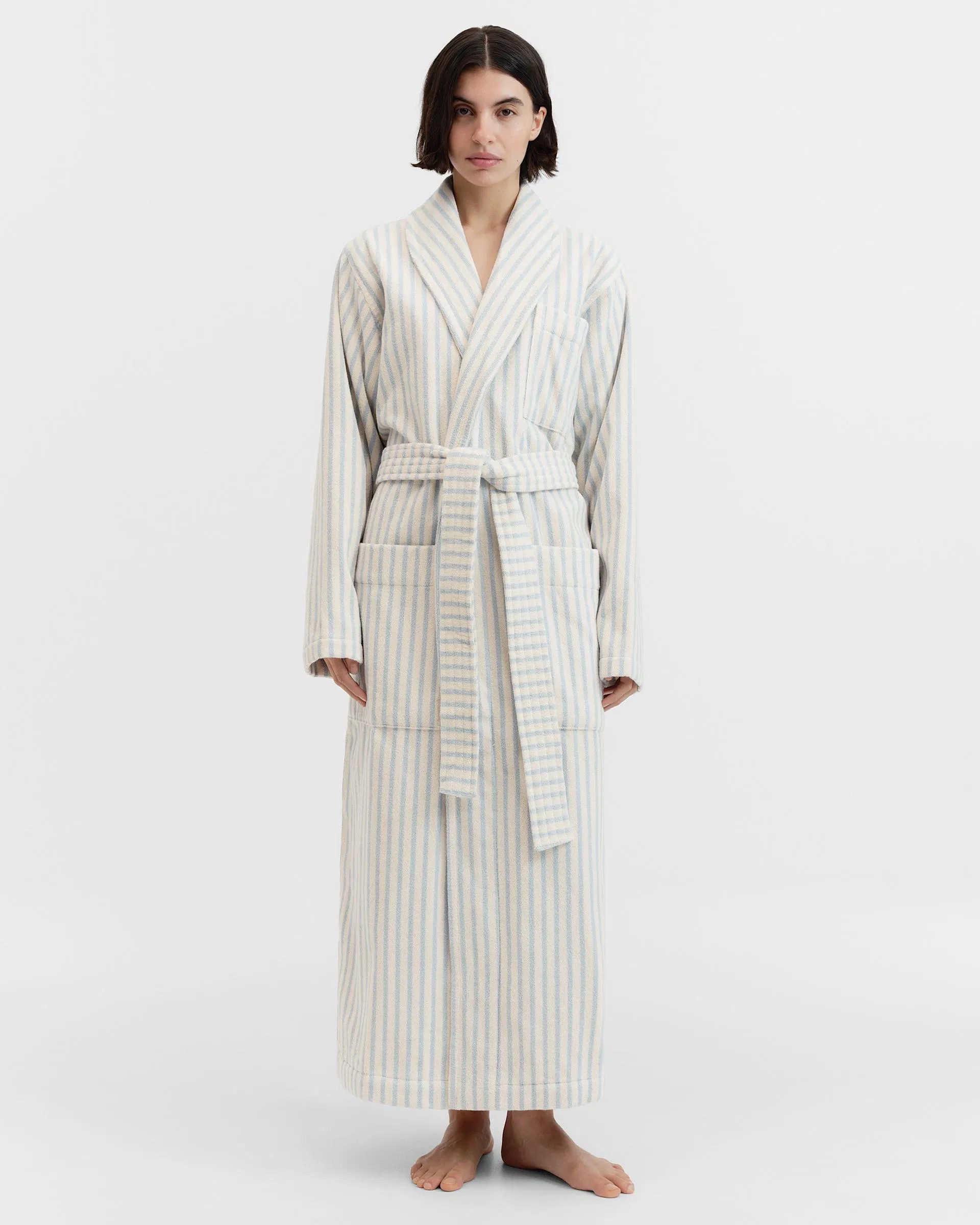 Tekla Fabrics Classic Bathrobe - Striped - Soft Blue Stripes