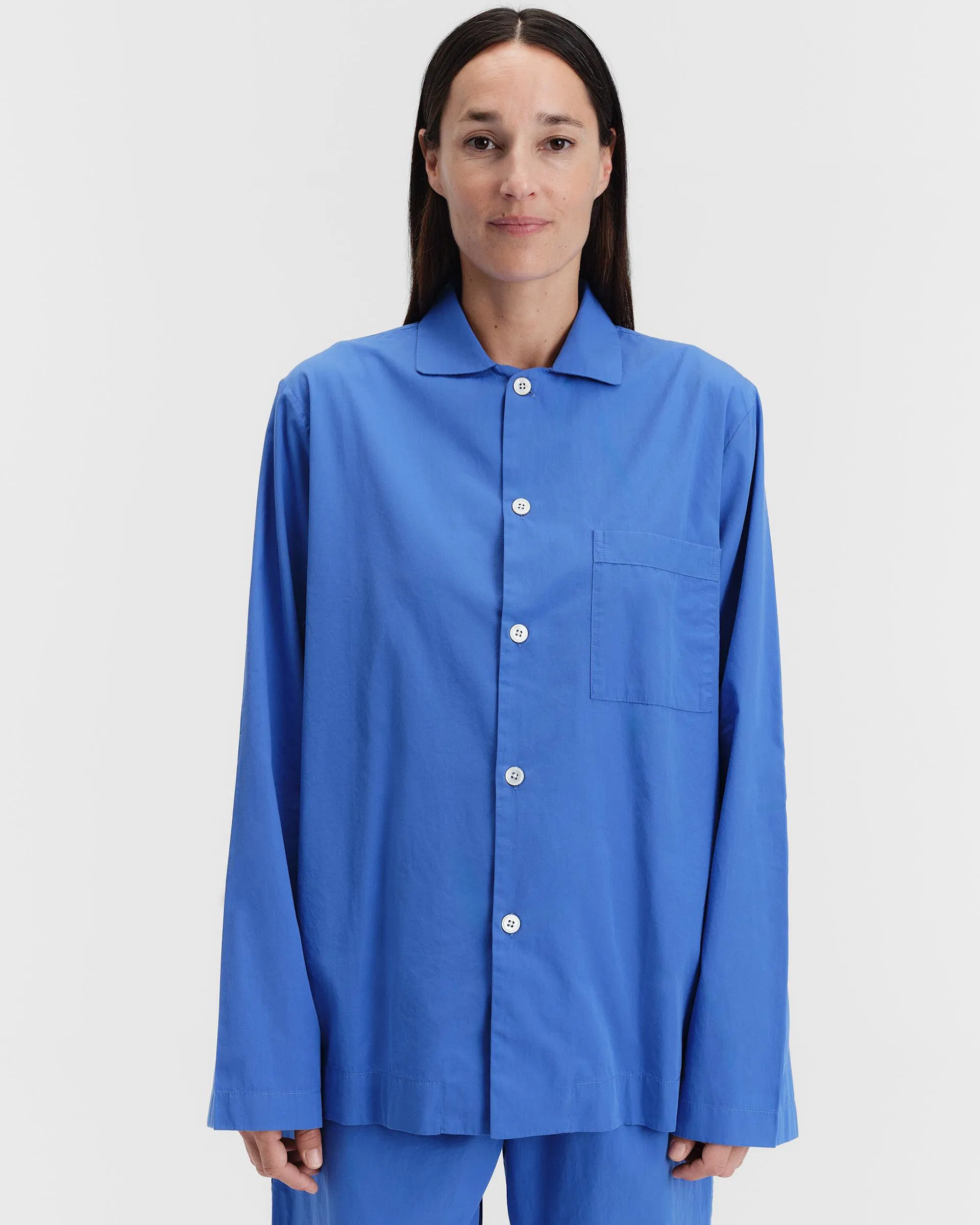 Tekla Fabrics Poplin pyjamas – long-sleeved shirt – Royal Blue