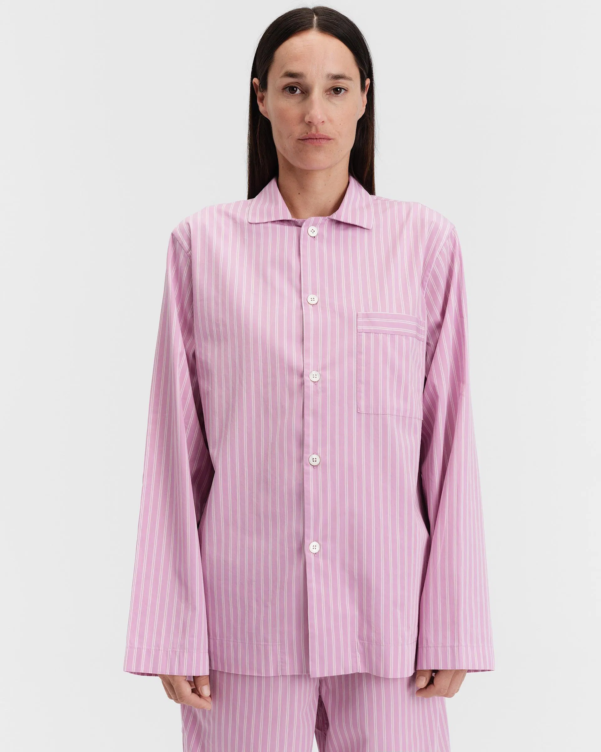 Tekla Fabrics Poplin pyjamas – long-sleeved shirt – Purple Pink Stripes