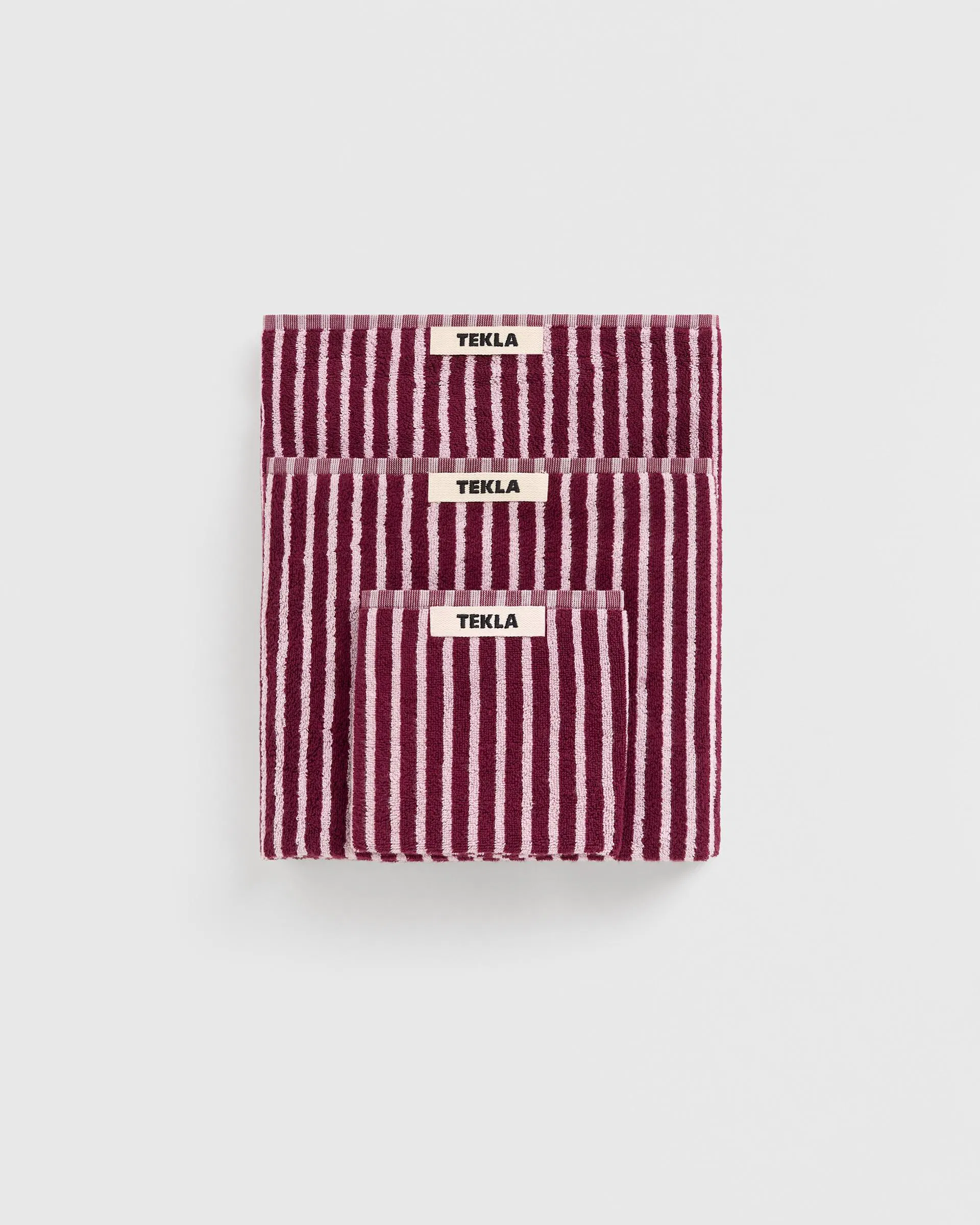 Tekla Fabrics Terry towel – striped – Red and Rose