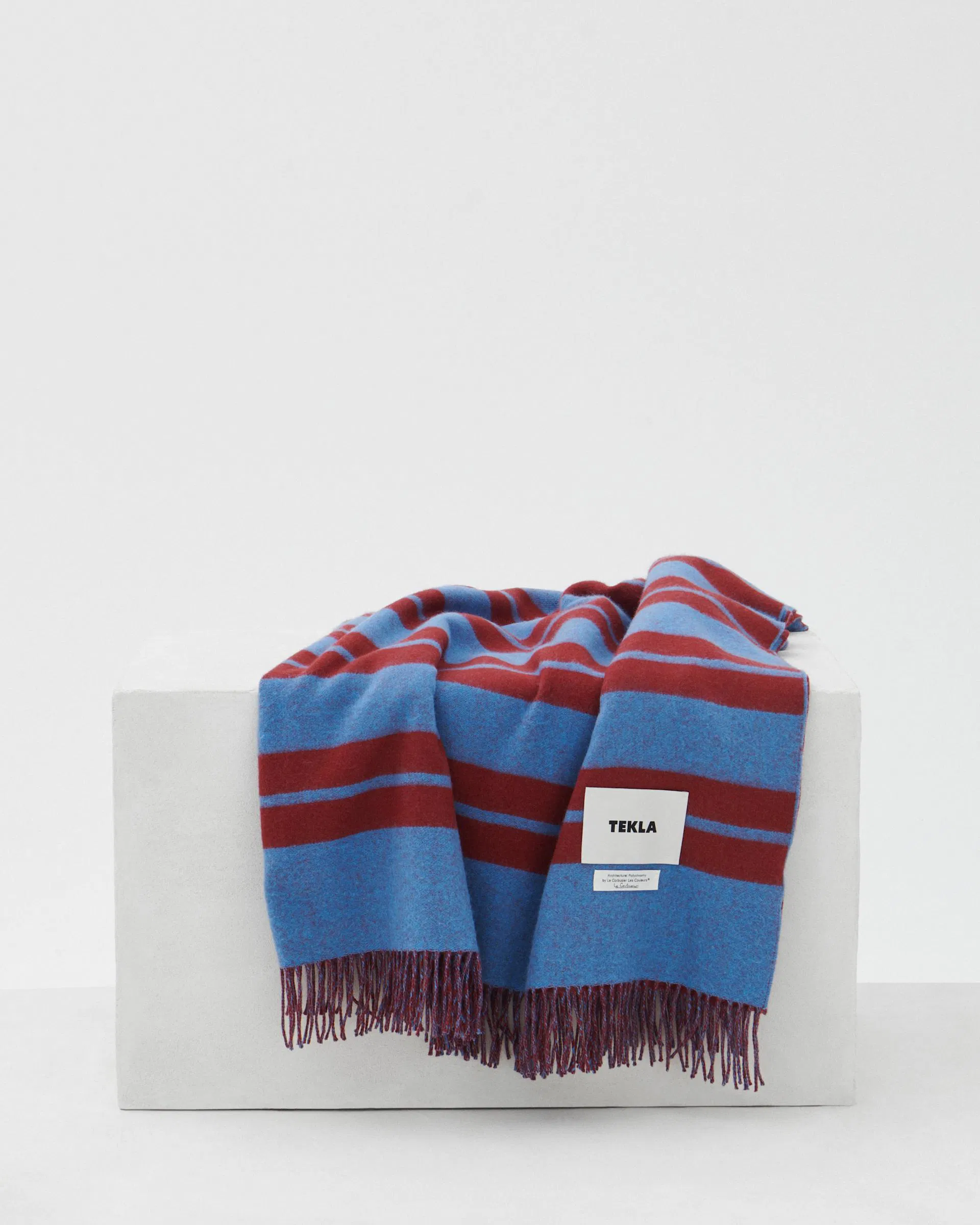 Tekla Fabrics Lambswool blanket – Rubis and Bleu Ceruleen Stripes