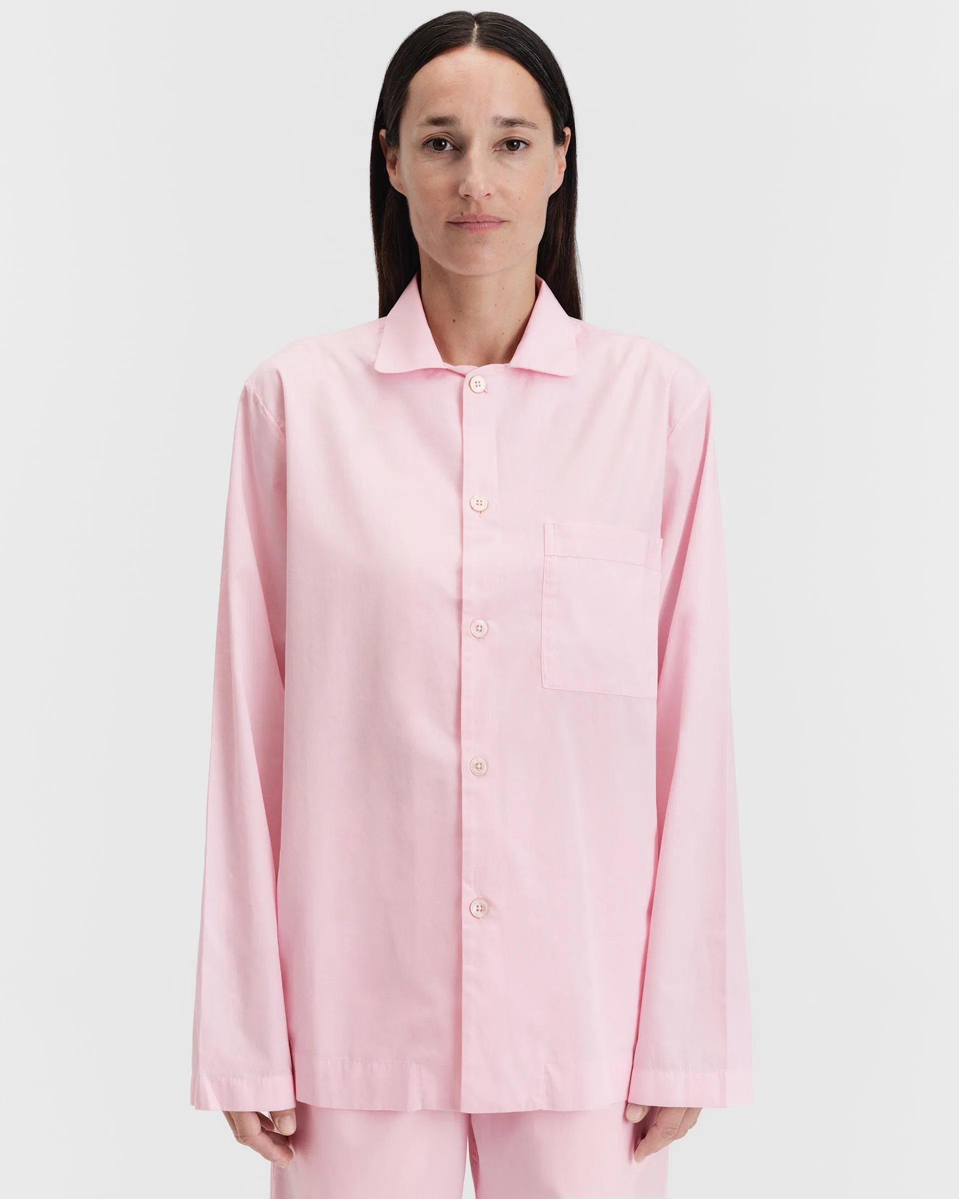 Tekla Fabrics Poplin pyjamas – long-sleeved shirt – Soft Pink
